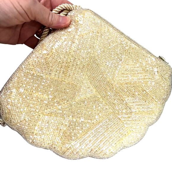 Unique vintage sparkling off white beaded evening bag shoulderbag dressy purse - Picture 2 of 10